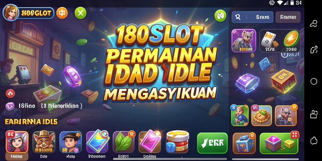 Tampilan gameplay <strong>180SLOT</strong> dengan mesin slot berwarna-warni.
