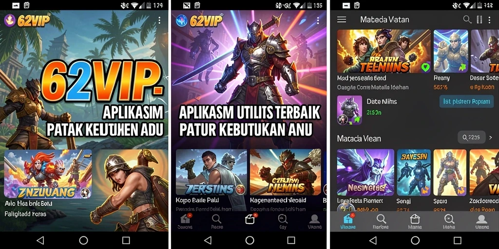 Screenshot aplikasi 62VIP menunjukkan antarmuka yang modern dan fungsional.