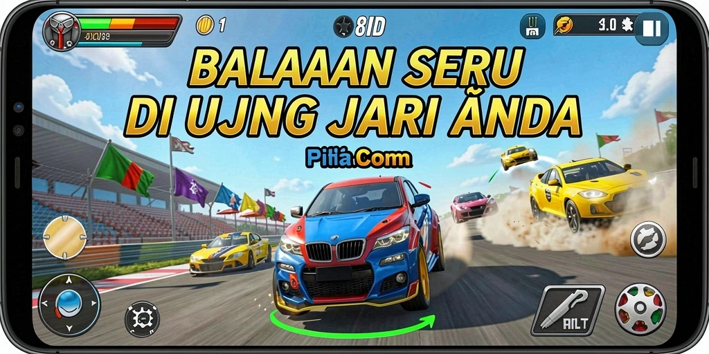 Screenshot menunjukkan aksi balapan mendebarkan dalam 8ID.
