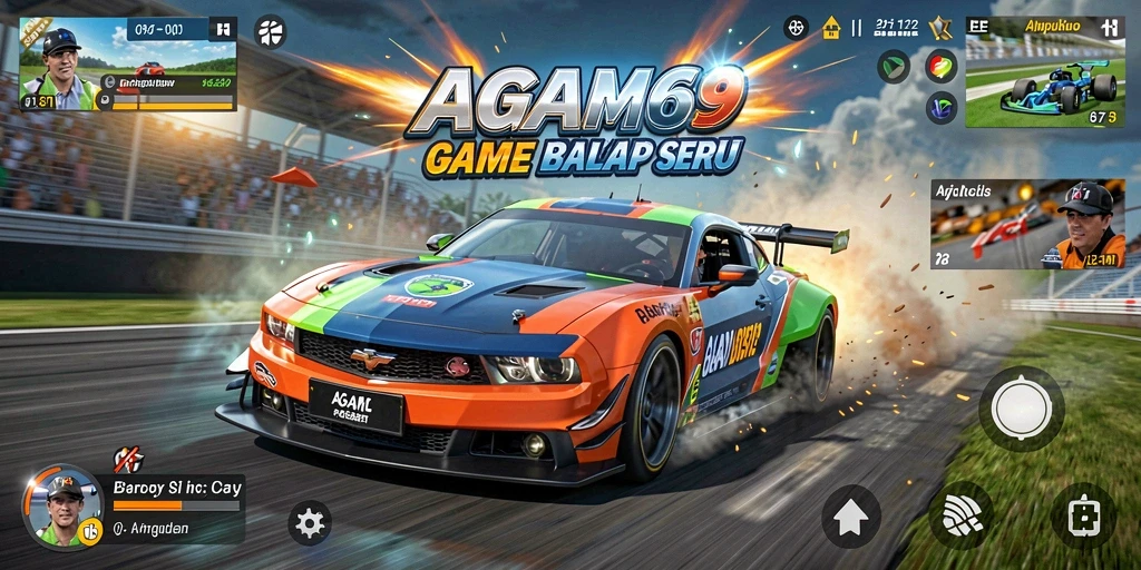 Screenshot menunjukkan aksi balapan yang seru dan mendebarkan di AGAM69.