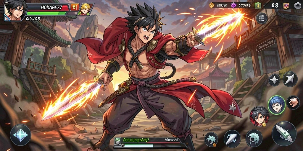 Screenshot gameplay HOKAGE77 yang menampilkan aksi seru karakter anime.