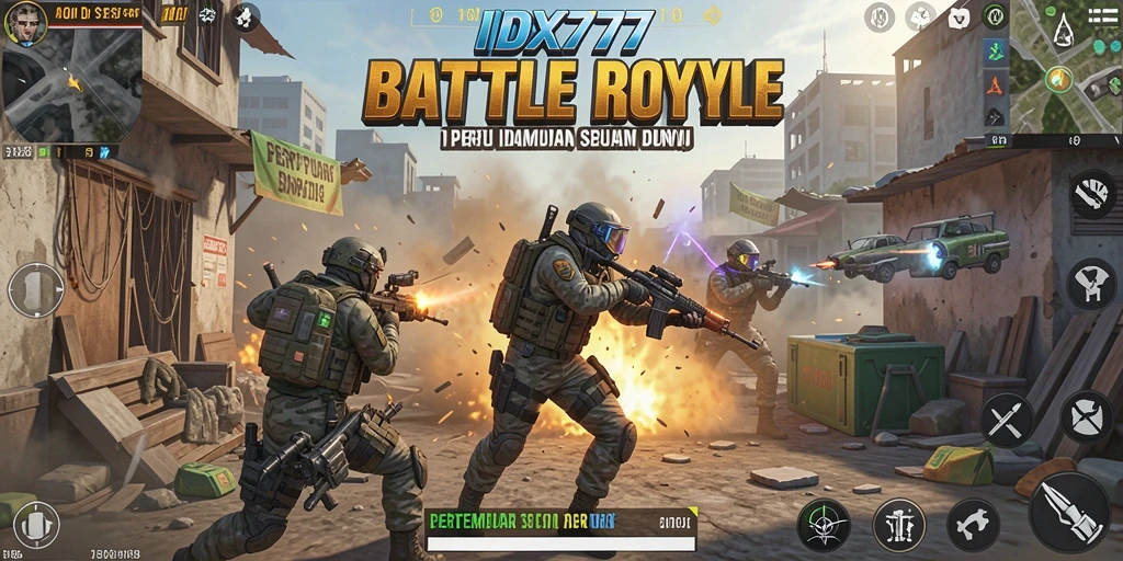 Tampilan gameplay mendebarkan di IDX777 dengan aksi Battle Royale yang intens.