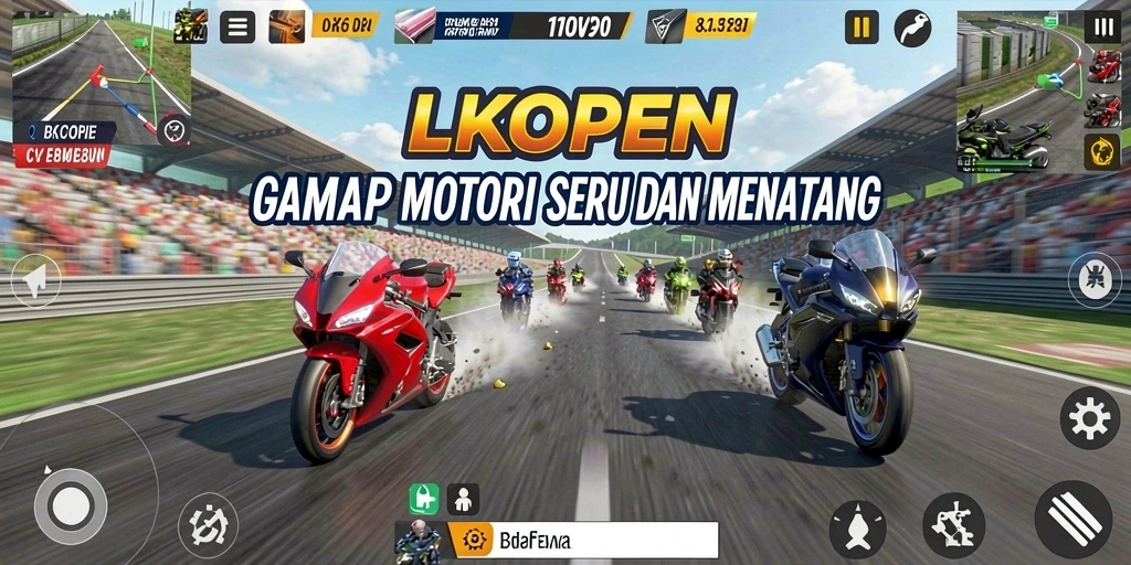 Gameplay LKOPEN yang menegangkan dan penuh aksi balap motor.