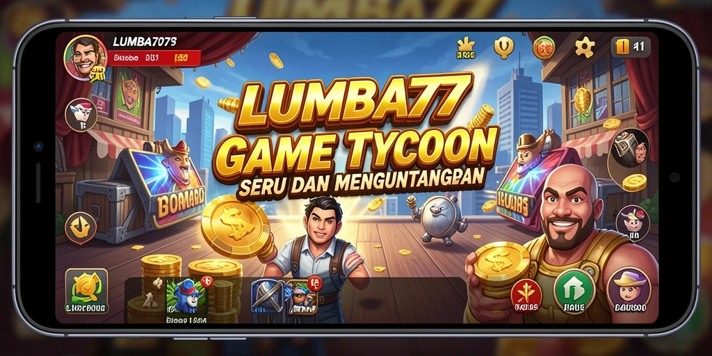 Screenshot gameplay Tycoon LUMBA77 yang menampilkan bisnis yang dikelola.