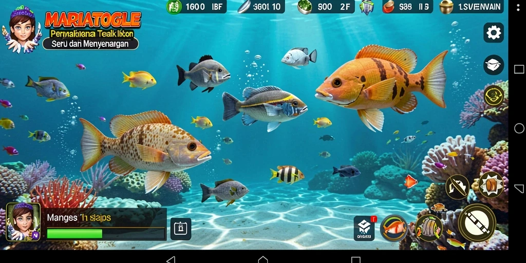 Screenshot gameplay MARIATOGEL menampilkan serunya menembak ikan.