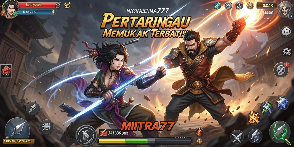 Menampilkan momen aksi seru dalam gameplay Fighting MITRA77.