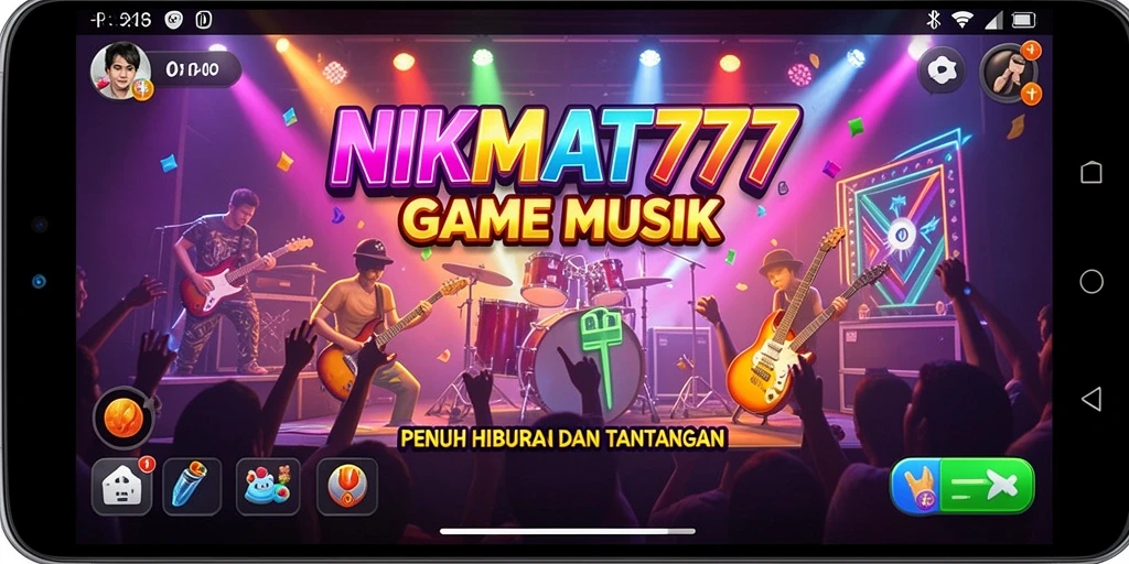 Tampilan gameplay menarik NIKMAT777 dengan berbagai lagu.