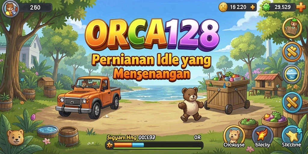 Screenshot gameplay ORCA128 dengan komunitas orca yang berkembang.