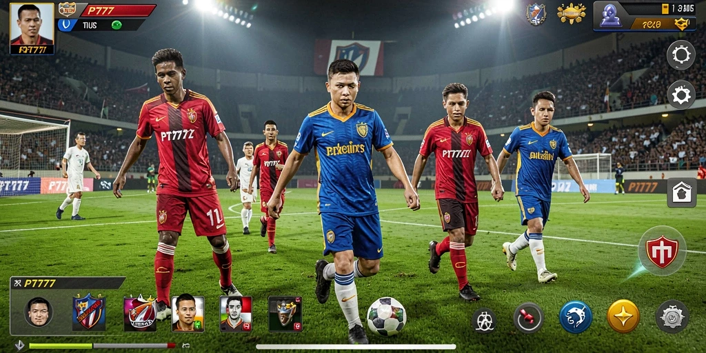 Gameplay PT777 menampilkan aksi sepak bola yang mendebarkan dan mendetail.