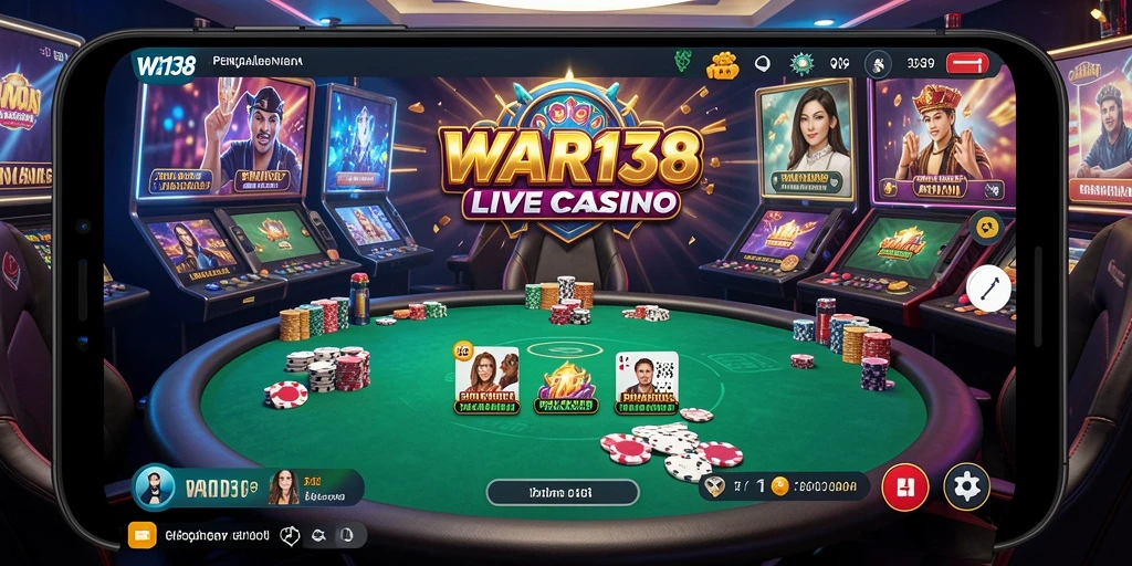 Screenshot gameplay Live Casino di WAR138 dengan dealer profesional.
